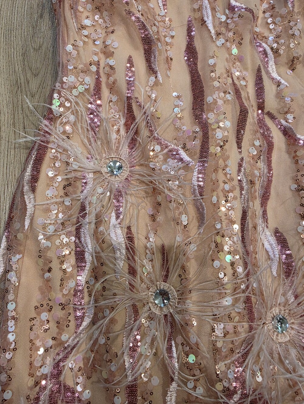 Bella Barnett Pink Sequin Feather Mini Dress Size L Rhinestone Party Cocktail - Picture 5 of 10